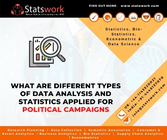 What are different types of data analysis and statistics applied for Political Campaigns?