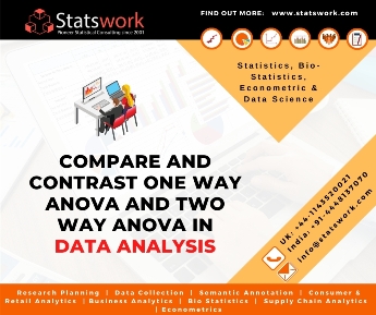 Compare and contrast one way ANOVA and two way ANOVA in data analysis